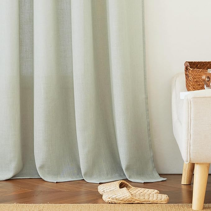RYB HOME Flax Linen Blend Curtains 84 Inches Long, Light Filtering Home Decor 2 Panels Set for Living Room Bedroom, Vertical Soft Window Treatments Kitchen Kids Room, Sage Green, W 34 x L 84 inches