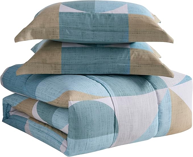 Geometric Comforter Set King Size with Sheets Bed in a Bag – Deep Pocket Fitted Sheet with Elastic Corners, Cozy Comforter, Pillowcases & Shams – Soft Microfiber All Season Bedding – Machine Washable