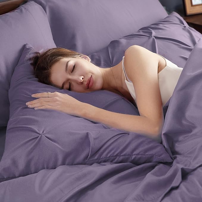Bedsure Queen Comforter Set - Bed in a Bag Queen Size Bedding 7 Pieces, GentleSoft™ Pintuck Bed Set Gift for Family, Pinch Pleat Grayish Purple Comforter with Sheets, Pillowcases & Shams