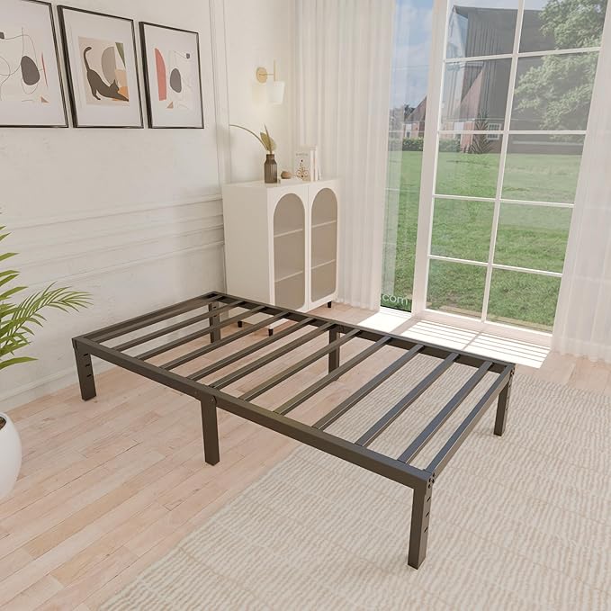 ALDRICH 12 Inch Metal Twin Bed Frame - Single Black Basic Steel Slats Platform, Easy Assembly Heavy Duty Noise Free Bedframes, No Box Spring Needed
