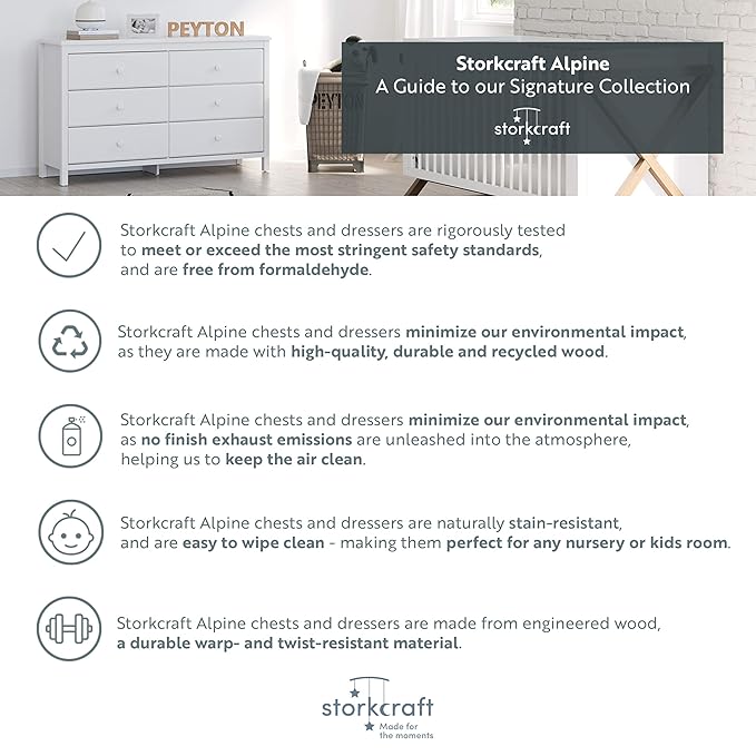 Storkcraft Alpine 6-Drawer Dresser (Black) – GREENGUARD Gold Certified, Black Dresser for Bedroom, Kids & Nursery Storage Drawers, Safety Interlocking Drawers, Pre-Installed Tracks, Kids Bedroom