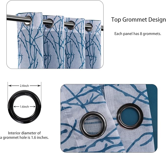BONZER Mix and Match Curtains - 2 Pieces Branch Print Sheer Curtains and 2 Pieces Blackout Curtains for Bedroom Living Room Grommet Window Drapes, 54x63 Inch/Panel, Teal, Set of 4 Panels