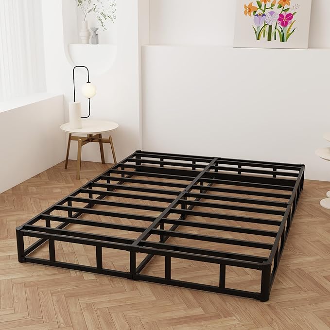 9 Inch Full XL Box Spring, Heavy Duty Metal Box Spring Bed Base with Fabric Cover, Mattress Foundation, Easy Assembly, Noise Free, Black