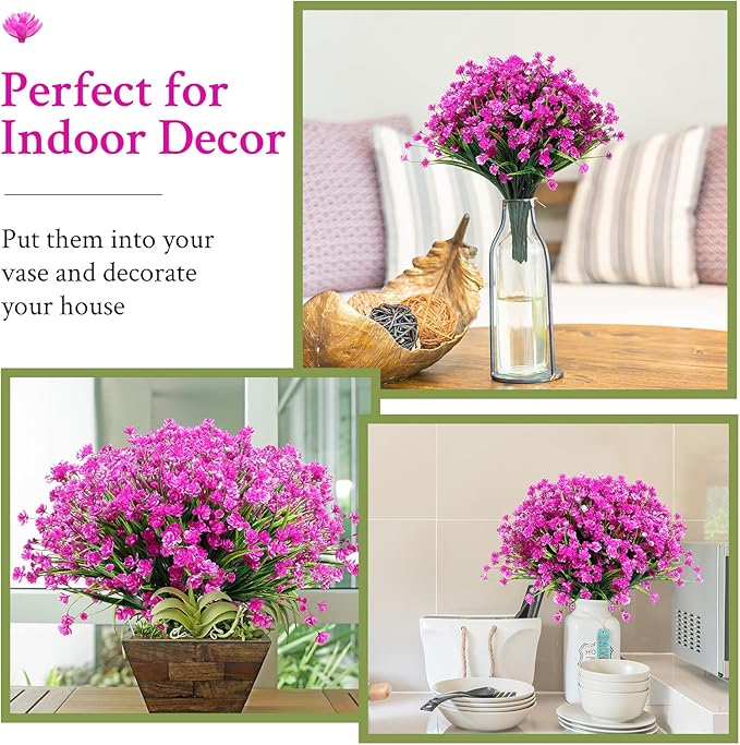 Hoteam 40 Bundles Outdoor Artificial Flowers Plants UV Resistant Outside Faux Flowers Plastic Fake Plants Outdoor Summer Fall Four Seasons Decoration Shrubs Garden Porch, Purple Red