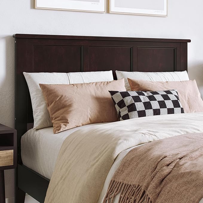AFI, Madison Full Solid Wood Panel Headboard with Attachable Charger, Espresso