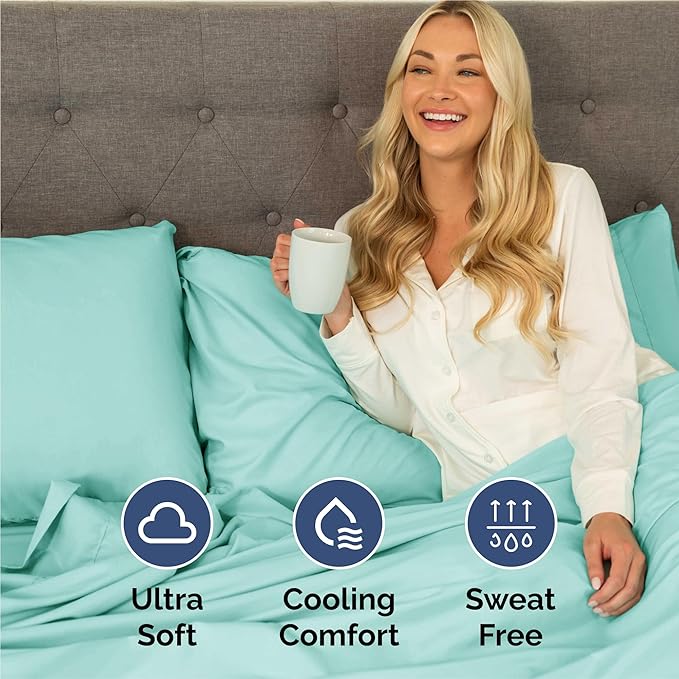 Twin 4 Piece Sheet Set - Comfy Breathable & Cooling - Ultra Soft Hotel Luxury Bedding Set w/ 8-16 Inch Deep Pockets - 1 Flat & 1 Fitted Sheet & 2 Pillowcases - Wrinkle Free and Easy Care - Spa Blue
