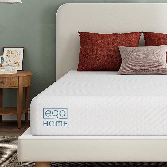 EGO White 10 inch Twin Memory Foam Mattress, Gel Green Tea Mattress Bed in a Box, CertiPUR-US Certified, 38"×75", Medium Firm