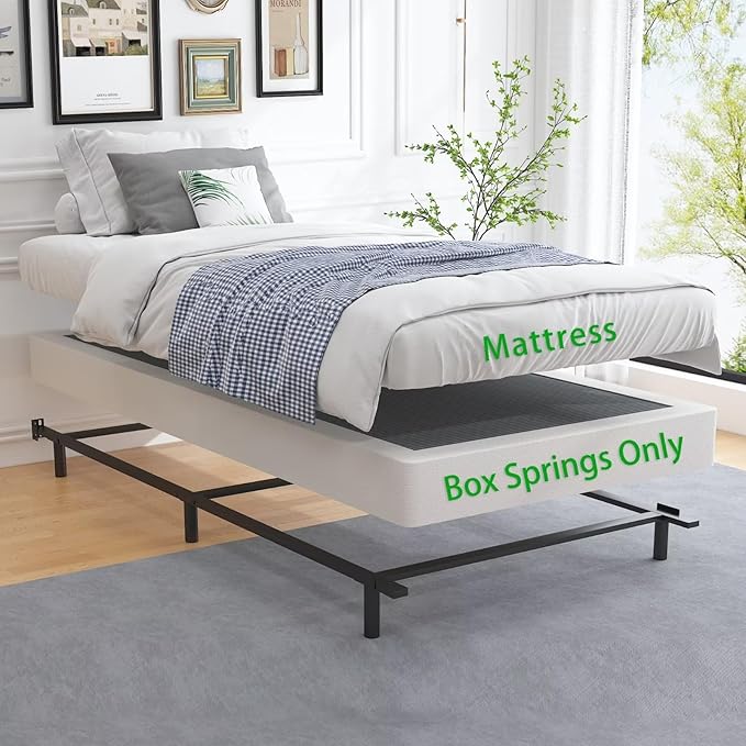 ALDRICH 5 Inch Heavy Duty Metal Twin Box Spring Mattress Foundation 1500lbs Max Weight Capacity/Non-Slip/No Noise/Easy Assembly/Easy Clean Cover