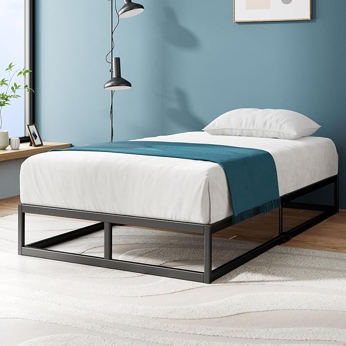 Zinus Joseph 10 Inch Platform Bed Frame, Wood Slat Support, No Box Spring Needed, Eco Friendly WonderBox(TM) Packaging, Easy Assembly, Black, Twin