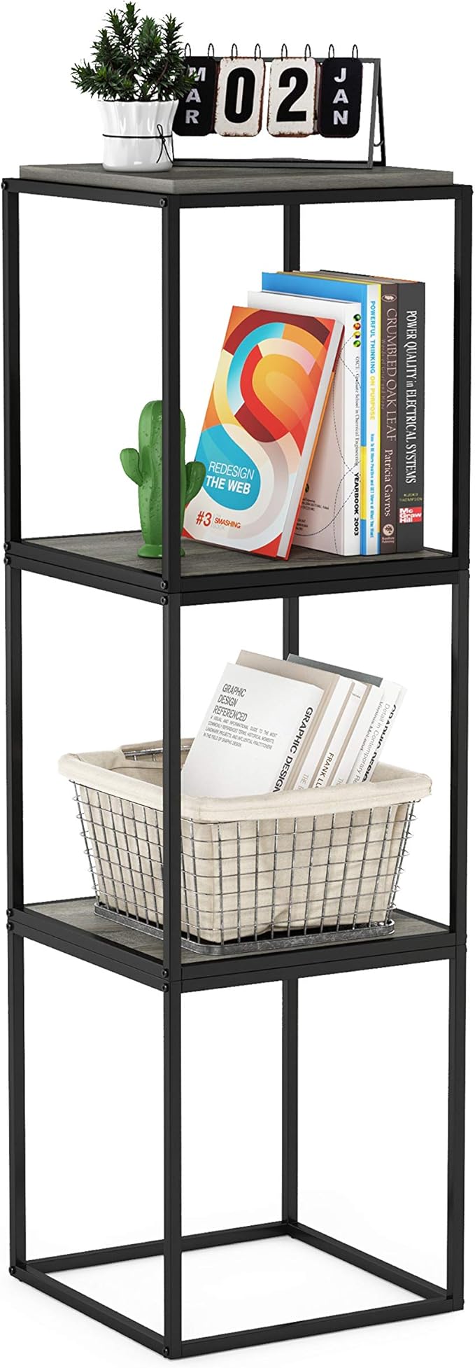 Furinno Moretti Cube Modern Stackable End Table Shelf, French Oak Grey