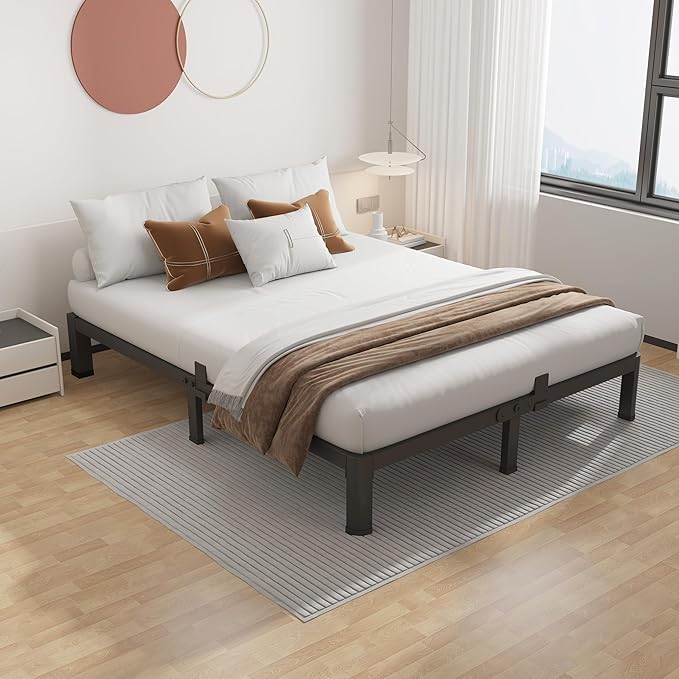 ROIL 7 inch Metal Queen Bed Frame with Rounded Corner Mattress Retainers 3500LBS Heavy Duty Steel Slats No Box Spring Needed Platform Noise-Free Easy Assemble