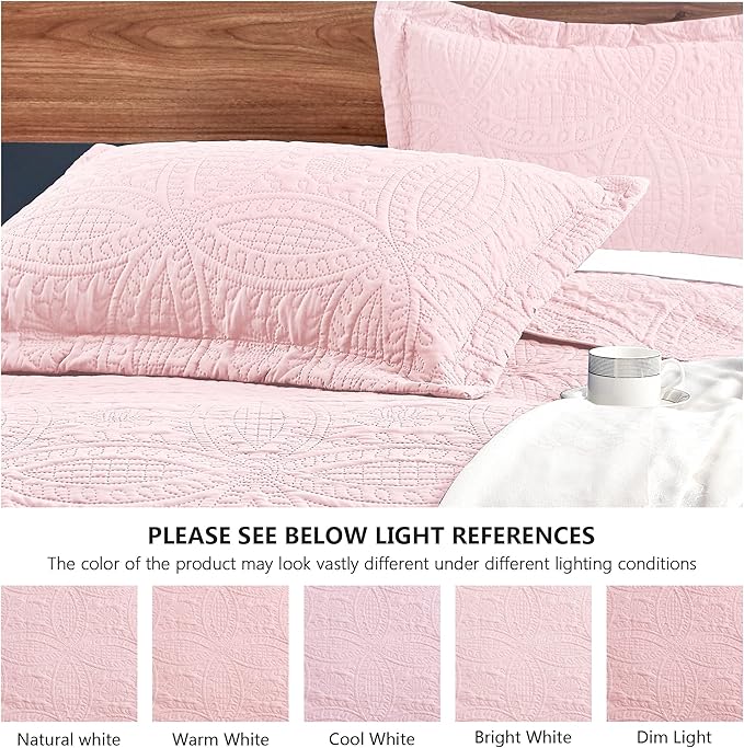 Love's cabin California King Size Quilt Bedding Set Pink Bedspreads - Cal King Summer Lightweight Bedspread Comforter - Coin Pattern Coverlet for All Season - 3 Pieces (1 Quilt, 2 Pillow Shams)