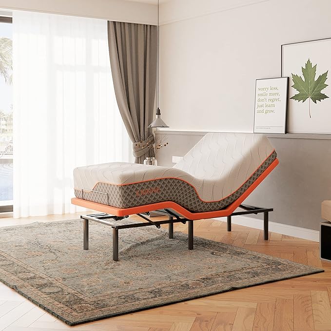ESHINE Adjustable Bed Frame + 12" Hybrid Mattress Twin XL(Medium) - Luxury Gel Memory Foam, Massage, Wireless Remote, USB, Under Bed Night Light, Head and Foot Incline, 3000 Series