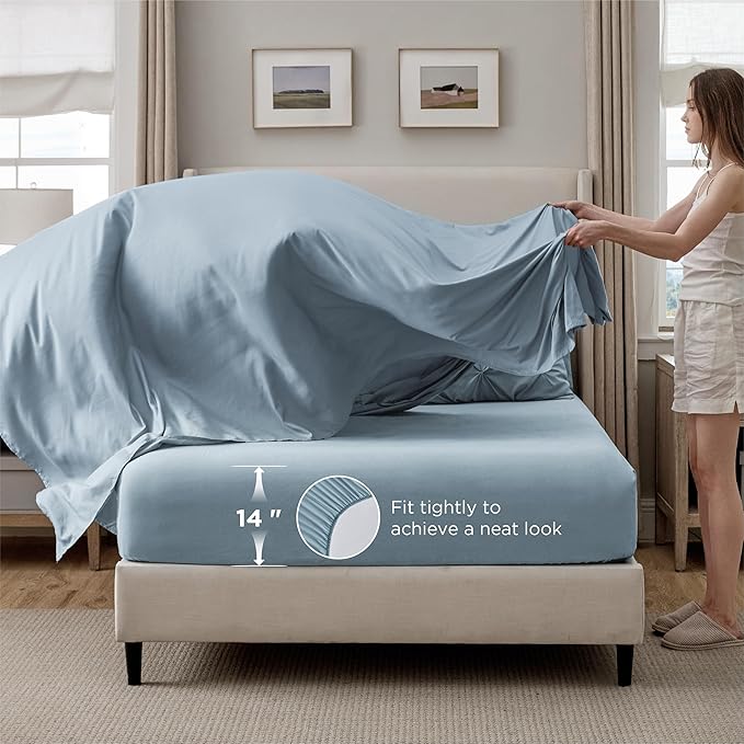 Bedsure Full Comforter Set Light Blue - Bed in a Bag Full Size Bedding Set 7 Pieces, GentleSoft™ Pintuck Bed Set Gift for Family, Pinch Pleat All Season Comforter with Sheets, Pillowcases & Shams