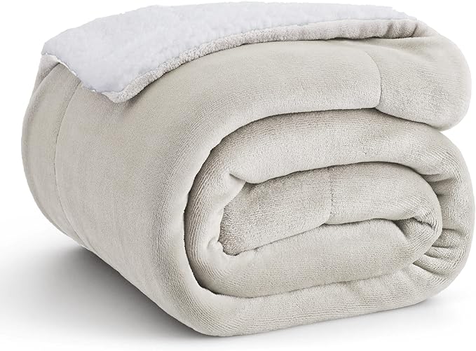 Bedsure GentleSoft Sherpa Fleece Throw Blanket for Couch - Thick and Warm Throw for Women and Men, Soft Fuzzy Plush Blanket for Winter, Linen, 50x60 Inches