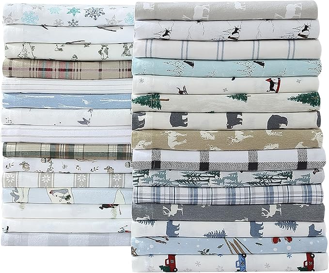 Eddie Bauer - Full Sheets, Cotton Flannel Bedding Set, Brushed For Extra Softness, Cozy Home Decor (Skating Penguin, Full)