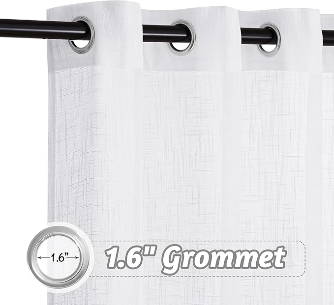 RYB HOME White Curtains Sheer - Linen Textured Wave Semi Sheer Farmhouse Window Curtain Set for Bedroom Living Room Office Diffuse Sunlight Furniture Protect, 52 x 90 inches, 1 Pair