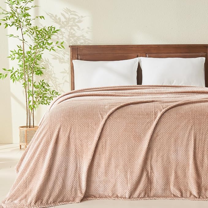 NEWCOSPLAY Super Soft Queen Blanket Taupe Premium Silky Flannel Fleece Leaves Pattern Lightweight Bed Blanket All Season Use (Taupe, Queen(90"x90"))
