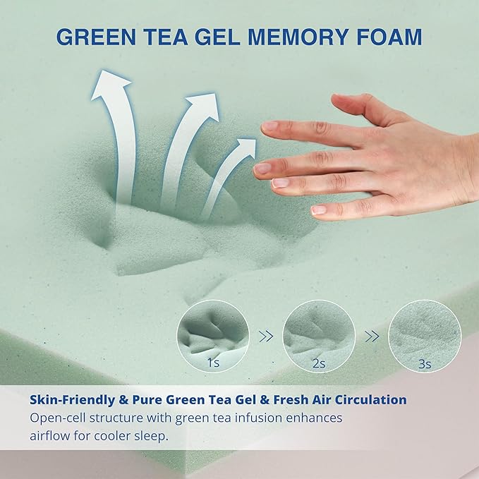 10 Inch Green Tea Memory Foam Mattress, Twin Mattress in a Box, Gel Infused Foam for Pressure Relief and Cool Sleep, CertiPUR-US Certified, Medium Firm
