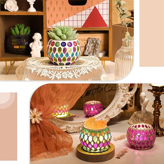 6pcs Votive Candle Holders, Mosaic Tealight Holder Stained Glass Tea Light, Colorful Handmade Candle Jars Aromatherapy Candle Lamp for Christmas, Wedding, Birthday Table Centerpiece Decor