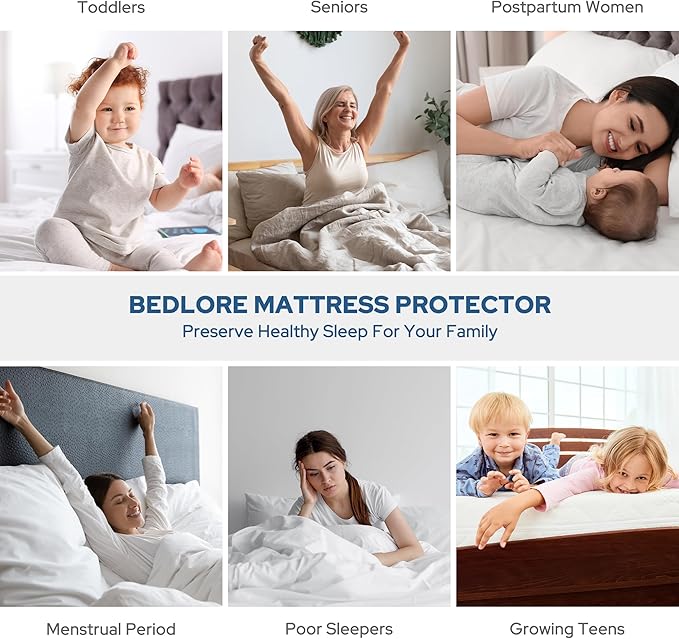 BEDLORE Waterproof Mattress Protector, Twin XL Size Mattress Pad with Deep Pocket 6"-15" Depth, Soft Breathable Bed Mattress Cover for Bedroom, College Dorm (White)