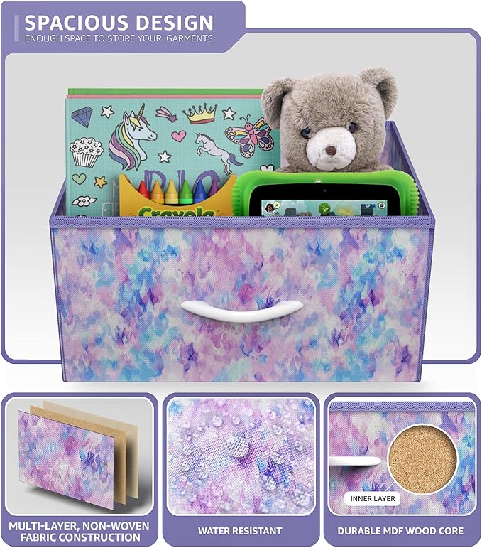Sorbus Dresser Storage Tower, Organizer Drawers For Closet Boys & Girls Bedroom Bedside Furniture, Chest for Home, College Dorm, Steel Frame, Wood Top, Tie-dye Fabric Bins (4-Drawer, Blue/Pink/Purple)