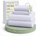 LANE LINEN 100% Organic Cotton Full Sheet Set, Low Pilling Fade Resistant Machine Washable Naturally Cooling Full Bed Sheets, Soft & Comfy Printed Cotton Bedding- Blue Ticking Stripe