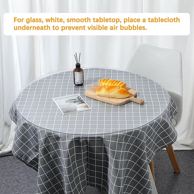 44 " Round Dia Clear Dining Table Protector Tablecloth Cover Desk Top Pad Mat for Glass Furniture Kitchen Coffee Marble End Bed Sofa Side Bistro Bar Night Stand Dinner Table Thick Plastic PVC Vinyl