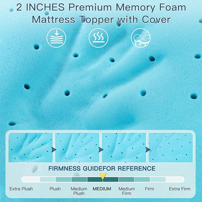Airensky 2 Inch Memory Foam Mattress Topper, Cooling Gel Infused High Density Cal King (72"x84") Topper with Removable Washable Cover, Bed Topper for Pressure Relief Back Pain, CertiPUR-US Certified