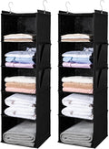 BOOMIBOO Hanging Closet Organize and Shelves，5-Hanging Shelf with 2 Side Pockets，Storage Foldable （2 Pack,Black）