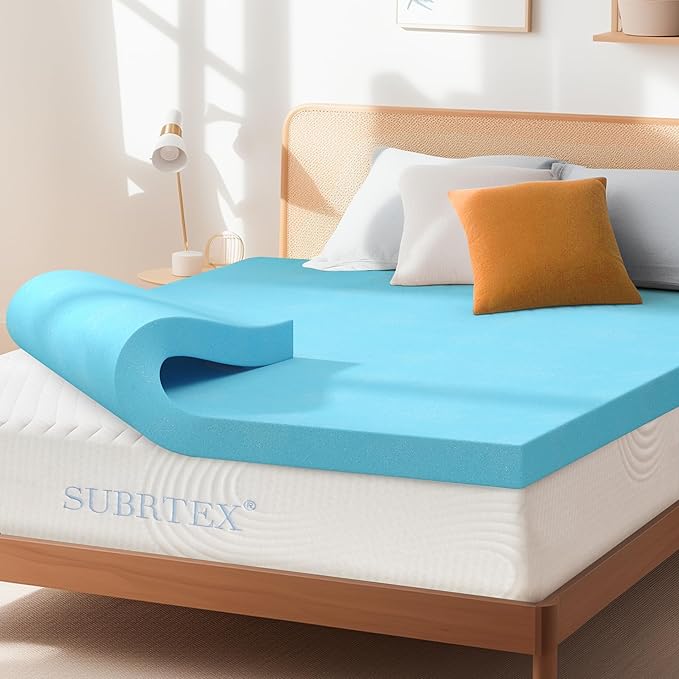 Subrtex Mattress Topper, Memory Foam Mattress Topper, Gel-Infused Memory Foam Topper for Side Stomach Sleepers, Breathable Bed Toppers (3 Inch, King)