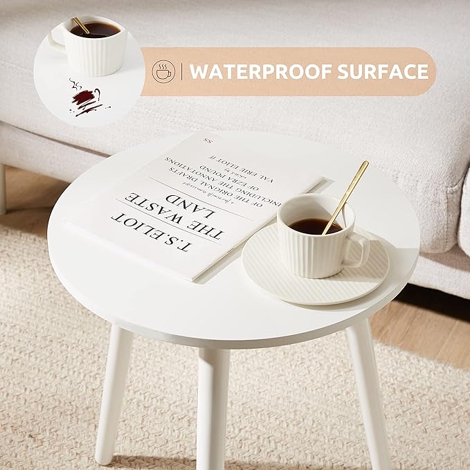 Apicizon Small Round Side Tables End Table Bedroom, White Nightstand Bedside Table for Living Room, Coffee Table with White Wood Legs, 16.5 x 20.5 Inches