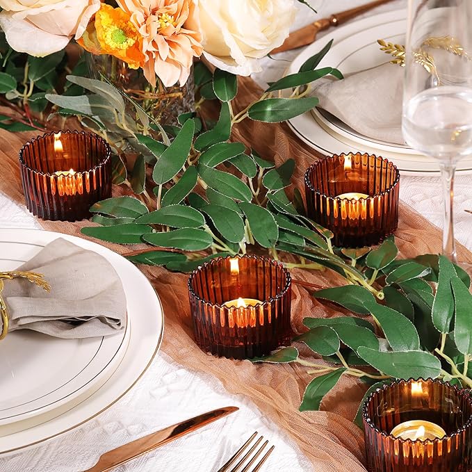 24 pcs Large Tea Light Holders, Amber Glass Candle Holders, Votive Candle Holders for Table Centerpiece Wedding Table Decor