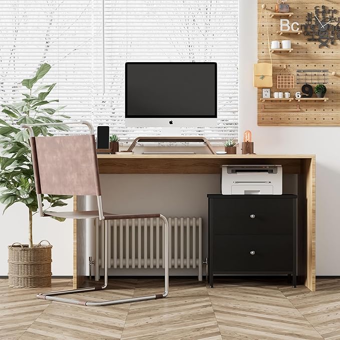 BOLUO Black Nightstand 2 Drawer Dresser for Bedroom,Small Night Stand End Table with Fabric Drawers Modern