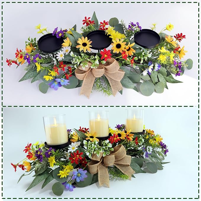 Artificial Wild Flower Candle Holder (Blue)