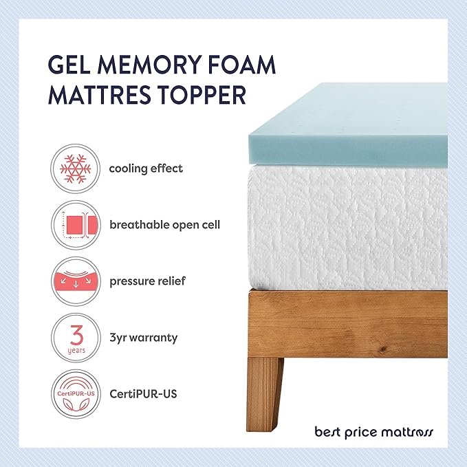 Best Price Mattress 4 Inch Ventilated Memory Foam Mattress Topper, Cooling Gel Infusion, CertiPUR-US Certified, Dorm Essentials, Cal King