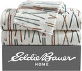 Eddie Bauer - Queen Sheets, Cotton Flannel Bedding Set, Brushed For Extra Softness, Cozy Home Decor (Ski Line White, Queen)