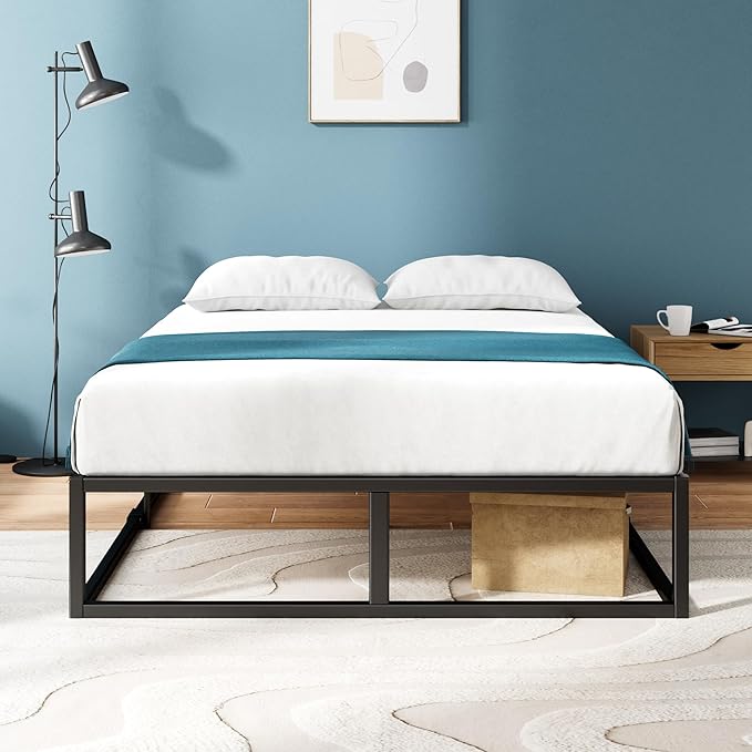 Zinus Joseph 14 Inch Platform Bed Frame, Wood Slat Support, No Box Spring Needed, Eco Friendly WonderBox(TM) Packaging, Easy Assembly, Black, Full