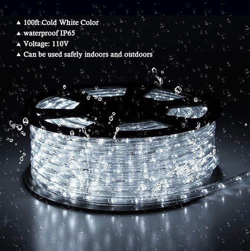 100Ft LED Rope Lights, 1080 LEDs Waterproof Rope Lights, 110V Cuttable Connectable Rope Lights Waterproof Decorative Lighting for Indoor/Outdoor, Halloween and Christmas Decorations(Cold White)