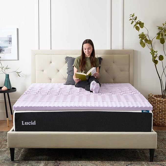 LUCID Lavender Infused 2 Inch Memory Foam Mattress Topper with 5 Zones – Full Size – Plush Feel – CertiPUR Certified – Dorm Room Essentials
