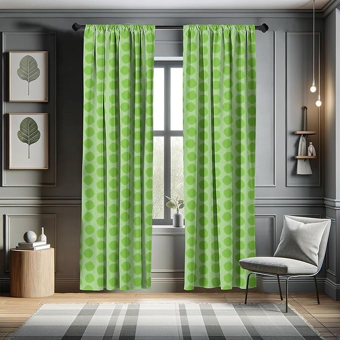 Ambesonne Lime Green Window Curtains, Simplistic Formless Geometric Shapes in Different Shades Theme, Lightweight Decor 2-Panel Set with Rod Pocket, Pair of - 28" x 95", Green