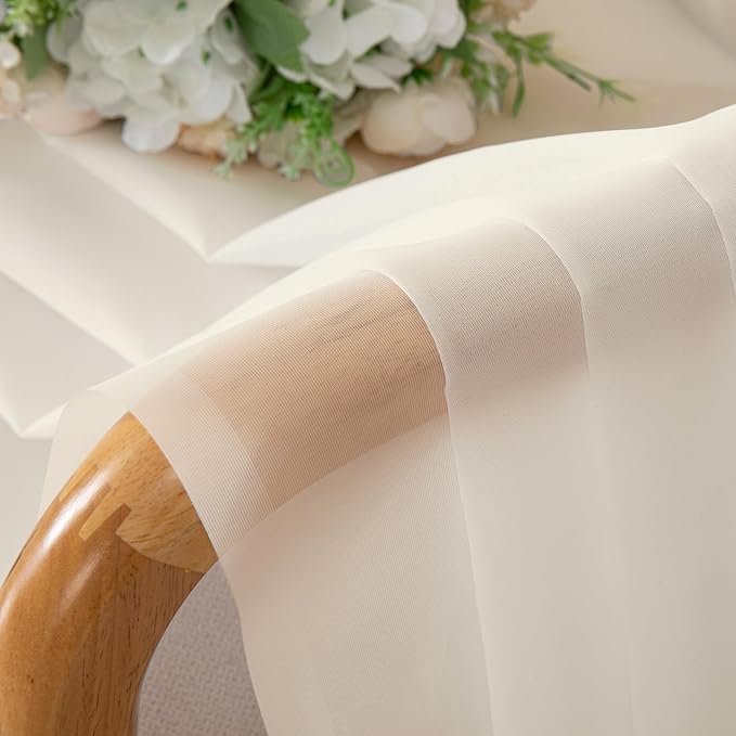 Aiyufeng Cream Sheer Curtains 45 Inch Length 2 Panels Set for Living Room, Light Filtering Green Window Sheers Drapes for Bedroom, Each 42" W x 45" L