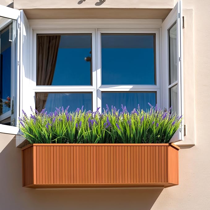 Artificial Faux Plants Flowers for Outdoor Decorations, Fake Monkey Grass for Outside Porch Patio, No Fade Realistic Greenery Plant, UV Resistant Artificial Shrubs for Courtyard Window Garden