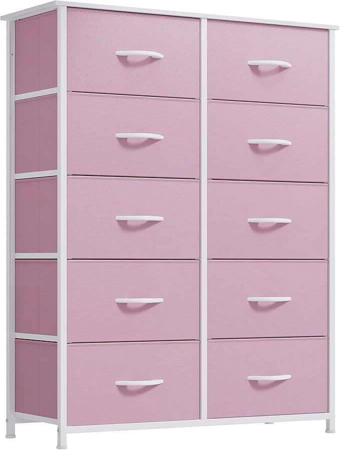 YITAHOME 10 Drawer Dresser - Pink Fabric Storage Tower, Organizer Unit for Living Room, Hallway, Closets - Sturdy Steel Frame, Wooden Top & Easy Pull Fabric Bins