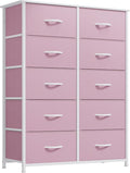 YITAHOME 10 Drawer Dresser - Pink Fabric Storage Tower, Organizer Unit for Living Room, Hallway, Closets - Sturdy Steel Frame, Wooden Top & Easy Pull Fabric Bins