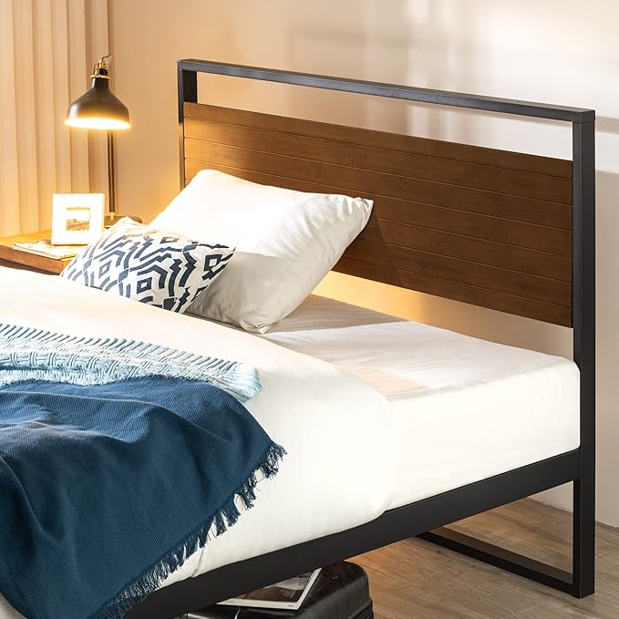 ZINUS Suzanne 44 Inch Bamboo and Metal Platform Bed Frame, Solid Steel Construction, No Box Spring Needed, Wood Slat Support, Easy Assembly, Chestnut Brown, King