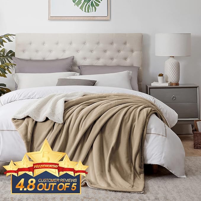 Walensee Sherpa Fleece Blanket (King Size 108”x90” Camel) Plush Throw Fuzzy Super Soft Reversible Microfiber Flannel Blankets for Couch, Bed, Sofa Ultra Luxurious Warm and Cozy for All Seasons