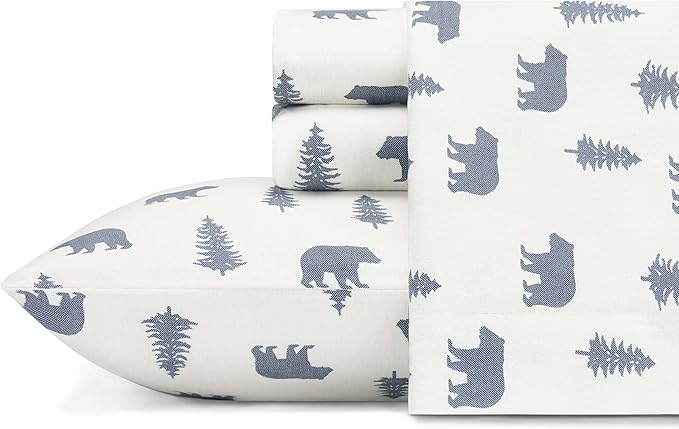 Eddie Bauer - Full Sheets, Cotton Flannel Bedding Set, Brushed For Extra Softness, Cozy Home Decor (Bears & Trees, Full)