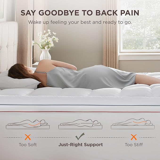 Bedsure Twin XL Mattress Topper Dorm Bedding - Extra Thick Mattress Pad Cover with Deep Pocket, Plush Soft Pillow-Top Bed Topper for Back Pain Relief, Overfilled with Down Alternative Filling, White