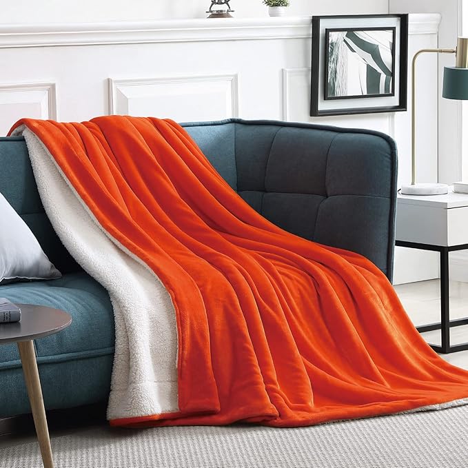 Walensee Sherpa Blanket (Throw Size 60”x80” Orange) Super Soft Fleece Plush Blankets for Bed, Couch, Sofa, Fuzzy Warm Cozy Microfiber Flannel Lightweight Throw Blanket for Adults, Man, Woman